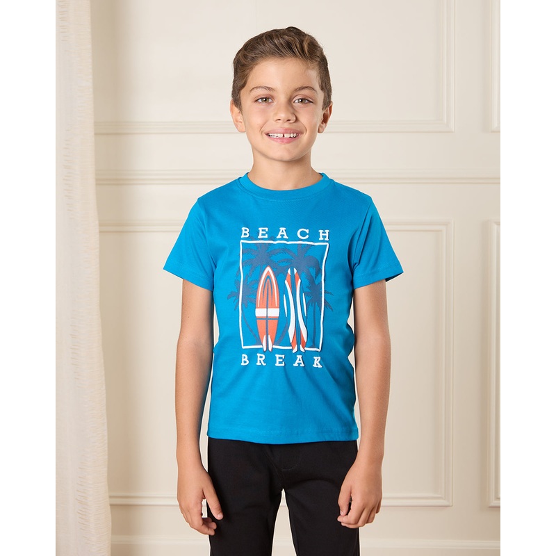 Boys Blue Beach Print T-Shirt|2-3 Years|3-4 Years|4-5 Years|5-6 Years|6-7 Years|7-8 Years