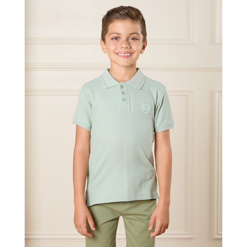 Boys Green Embroidered Tipping Polo Shirt