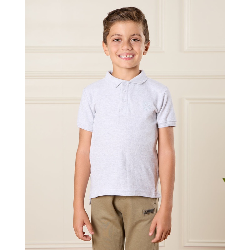 Boys Grey Jacquard Polo Collar Shirt