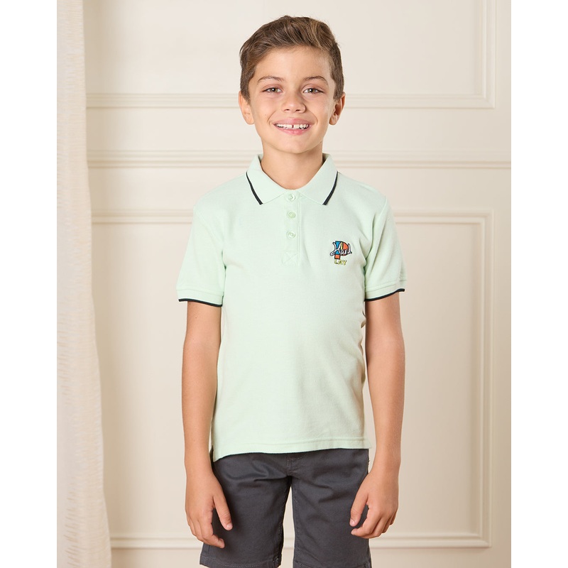 Boys Mint Embroidered Tipping Polo Shirt