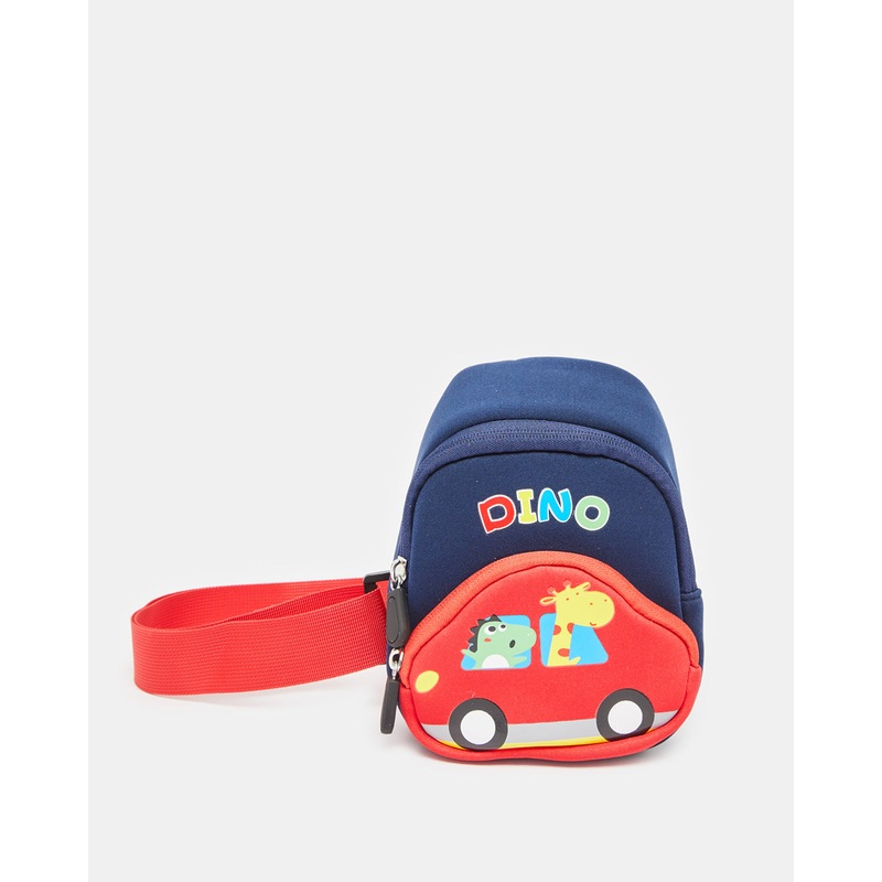 Boys Navy And Red Embellished Crossbody Bag