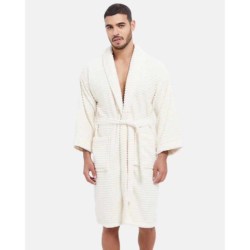 Cream Ribbed Bathrobe