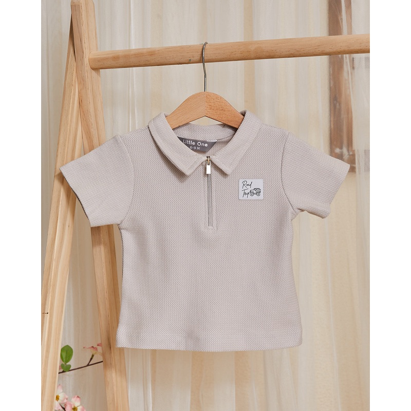 Infant Boys Grey Jacquard Zipper Polo Shirt