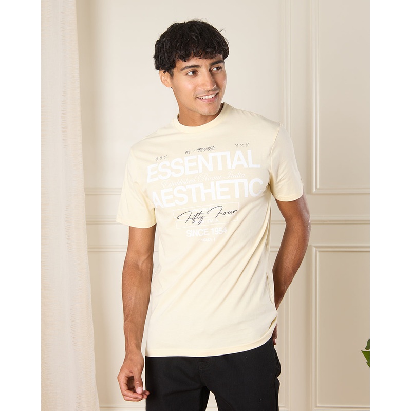 Men Beige Essential Print T-Shirt