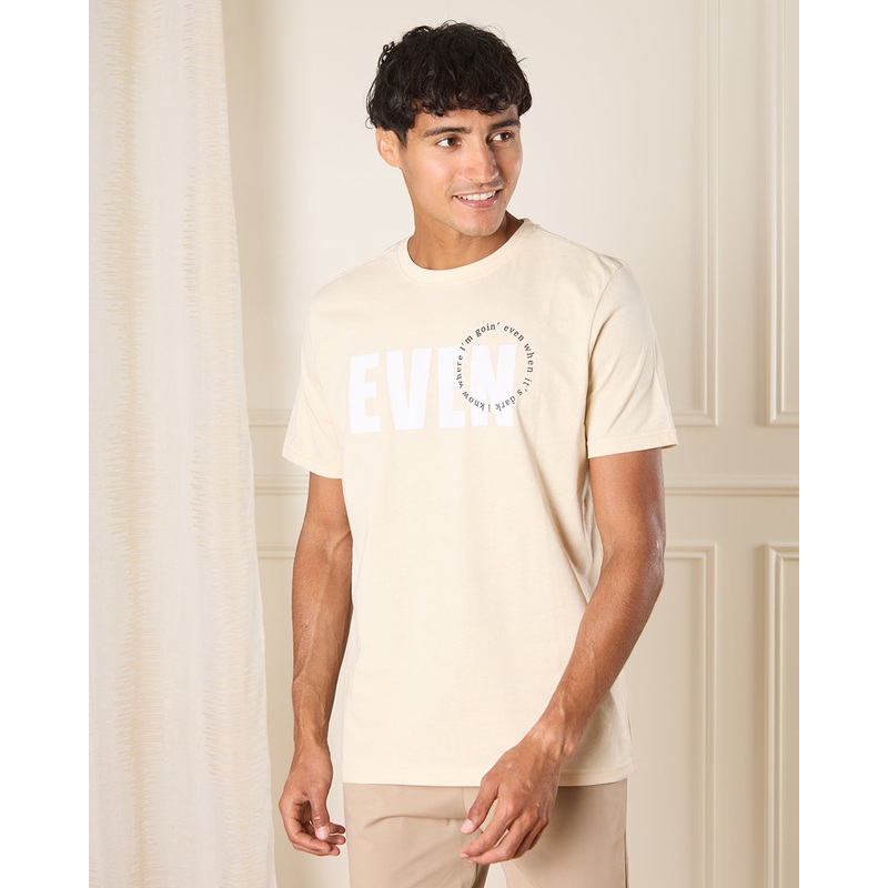 Men Beige Even Print T-Shirt|Small|Medium|Large|X-Large