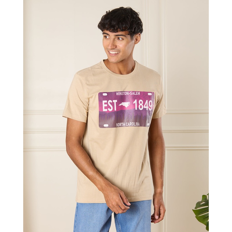 Men Beige Graphic T-Shirt|Small|Medium|Large|X-Large
