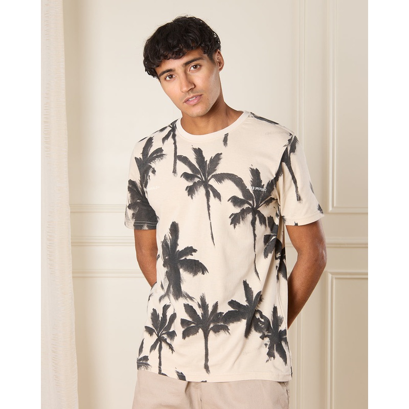 Men Beige Printed T-Shirt|Small|Medium|Large|X-Large