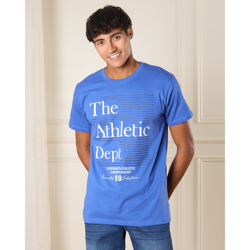Men Blue Athletic Dept Print T-Shirt