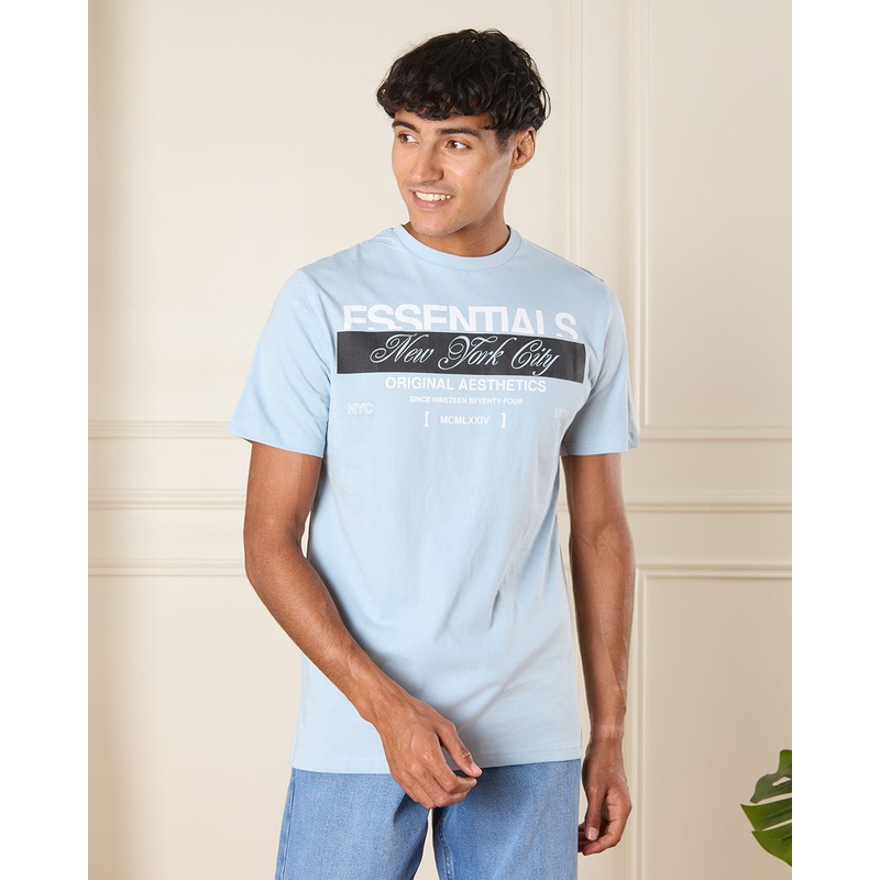 Men Blue Essentials Print T-Shirt