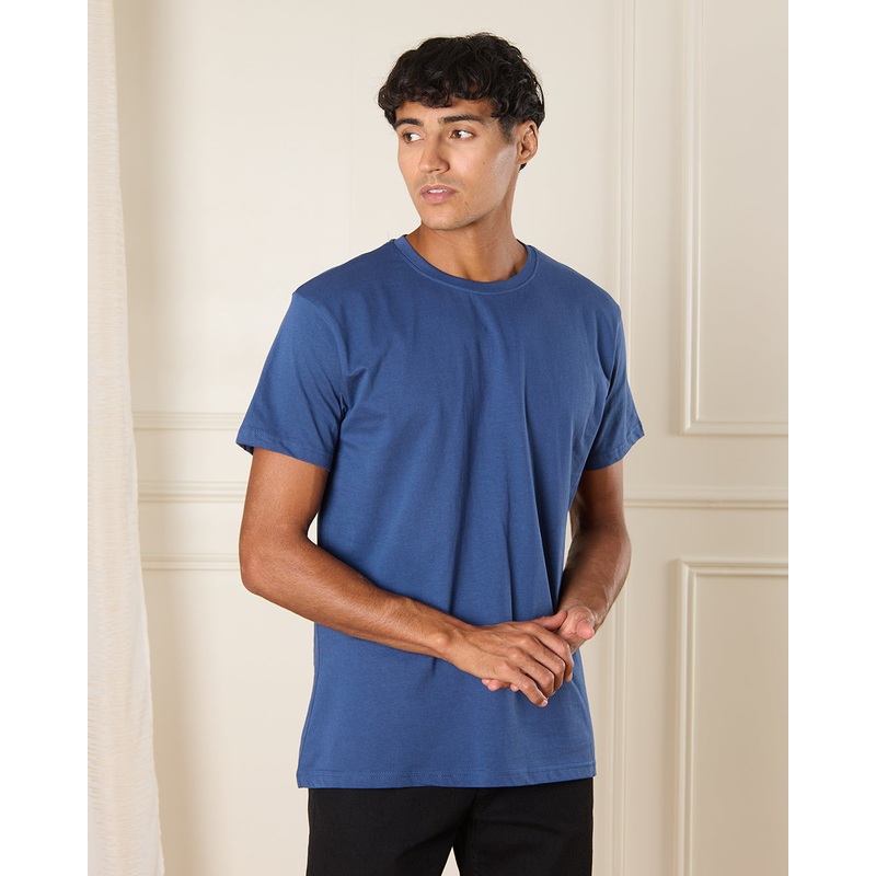 Men Blue Solid T-Shirt|Small|Medium|Large|X-Large|XX-Large