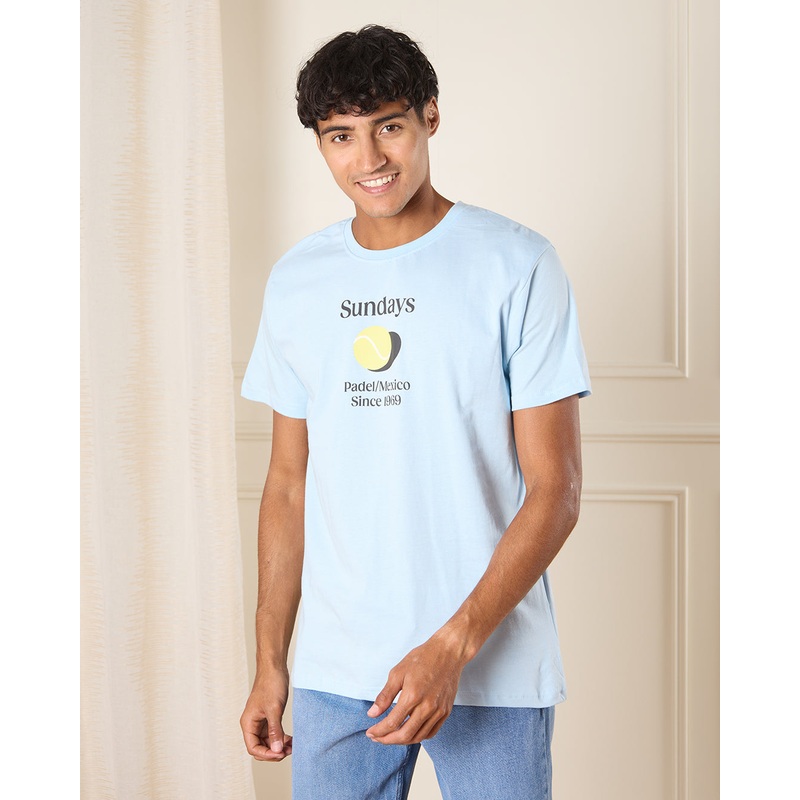 Men Blue Sunday Print T-Shirt|Small|Medium|Large|X-Large|XX-Large