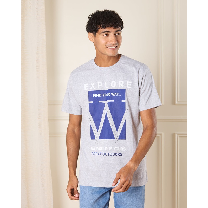 Men Grey Explore Print T-Shirt