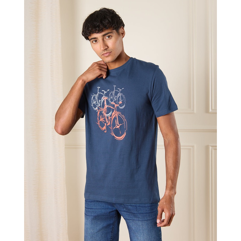 Men Navy Bicycle Print T-Shirt