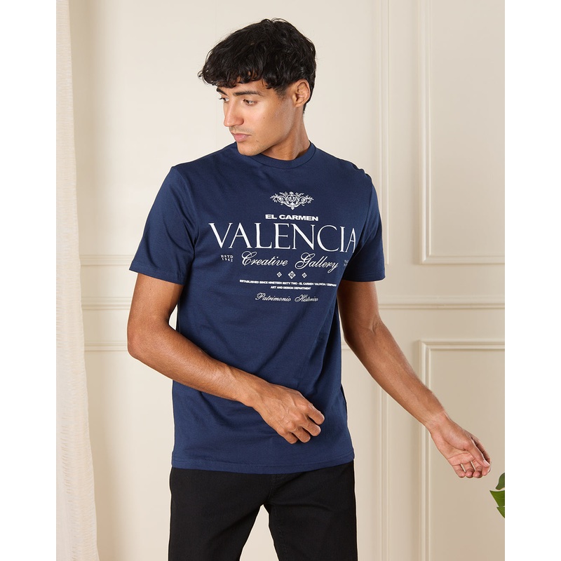 Men Navy Valencia Print T-Shirt