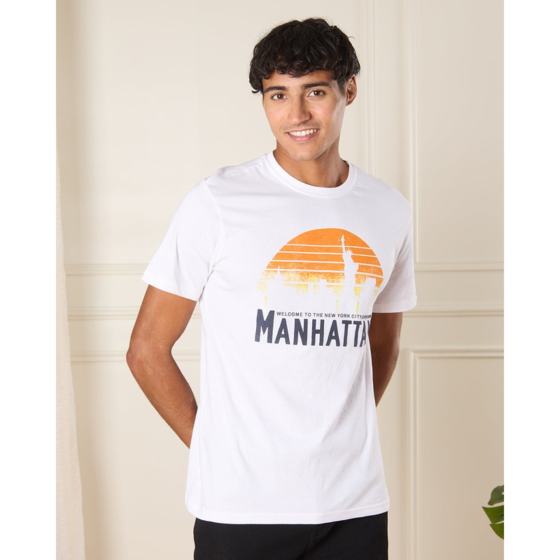 Men White Graphic T-Shirt|Small|Medium|Large|X-Large