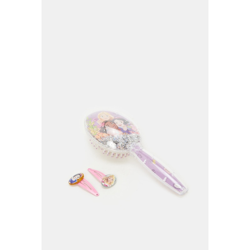Purple Princess Hair Brush With 2 Clips (3 Piece)
