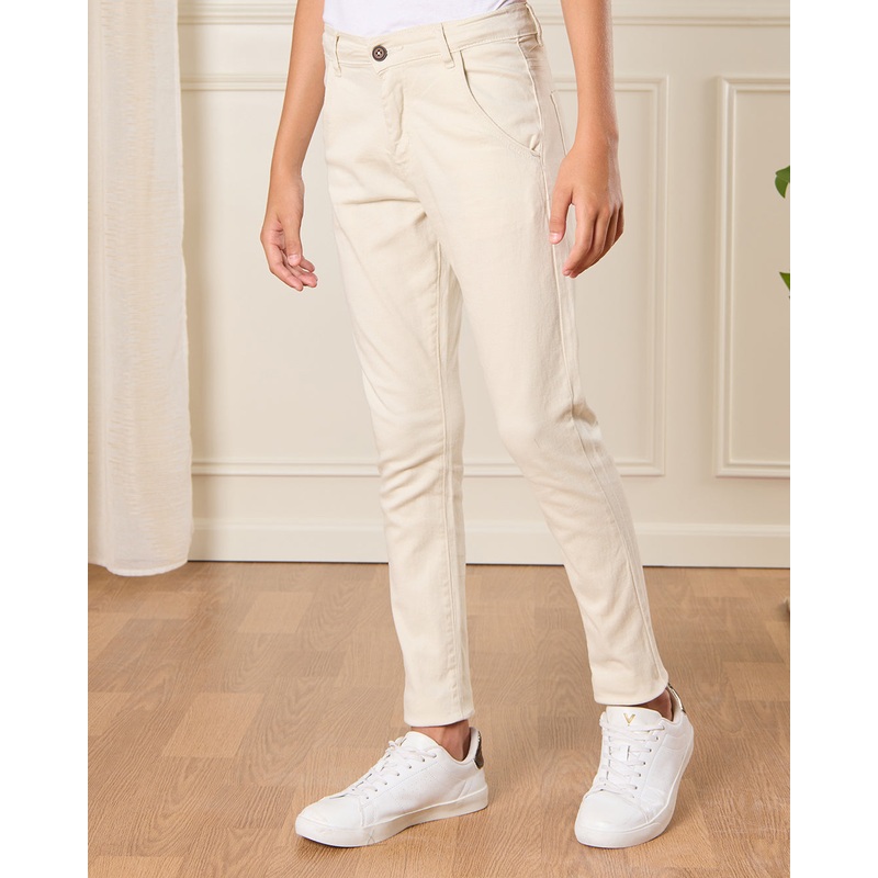 Senior Boys Beige Basic Casual Trousers