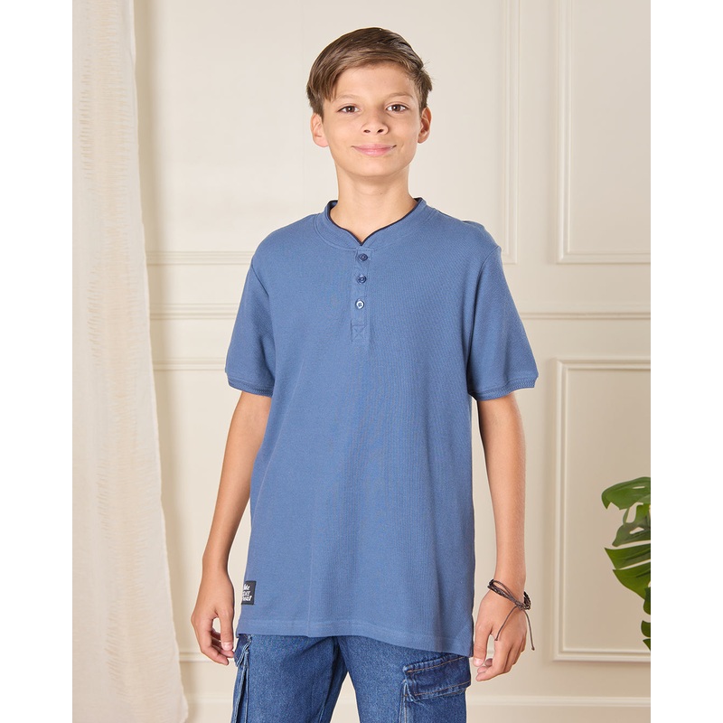 Senior Boys Blue Mandarin Collared T-shirt