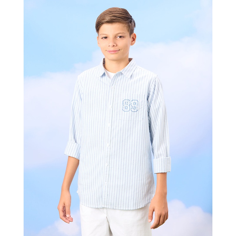 Senior Boys Blue Oxford Shirt With White T-Shirt Set (2 Piece)