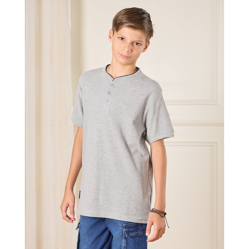 Senior Boys Grey Mandarin Collared T-shirt
