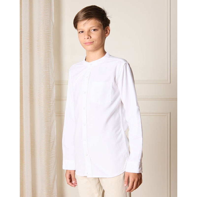 Senior Boys White Mandarin Collar Shirt