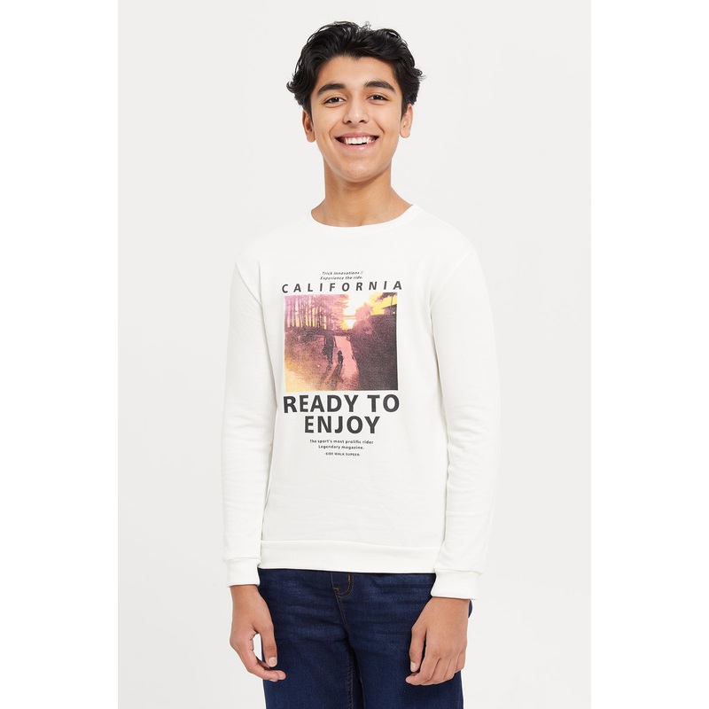 Senior Boys White Printed Sweatshirt