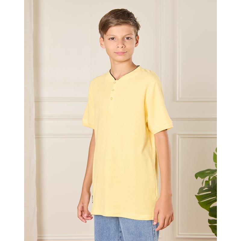 Senior Boys Yellow Mandarin Collared T-shirt