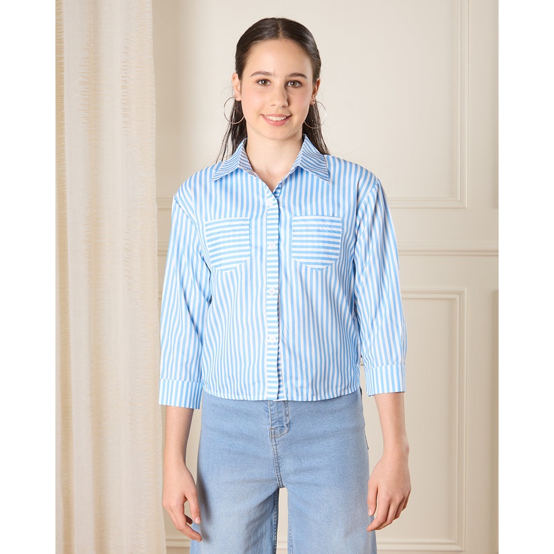 Senior Girls Blue Striped Top|8-9 Yrs (S)|9-10 Yrs (M)|11-12 Yrs (L)|13-14 Yrs (XL)