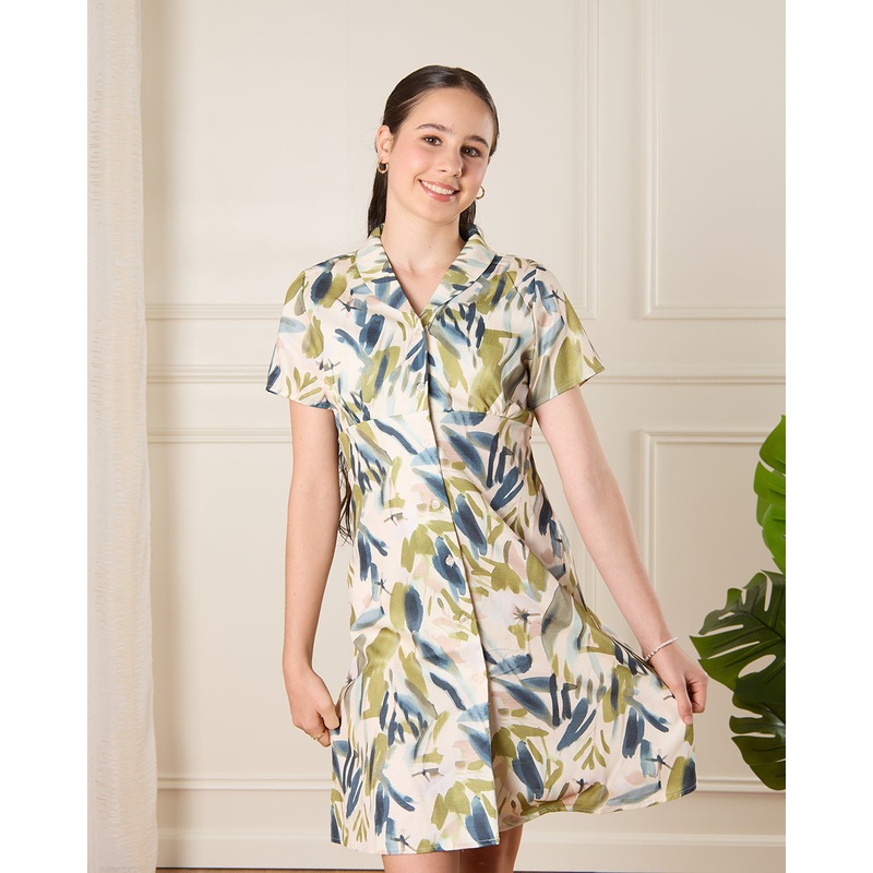Senior Girls White Printed Casual Dress