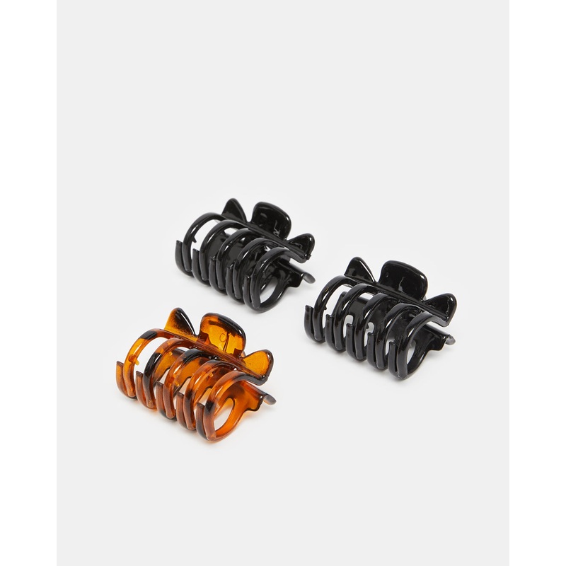 Women Black And Brown Jaw Clip Set (Pack of 3)