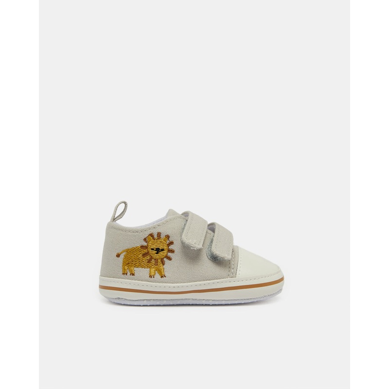 Baby Grey Embroidered Pram Shoes