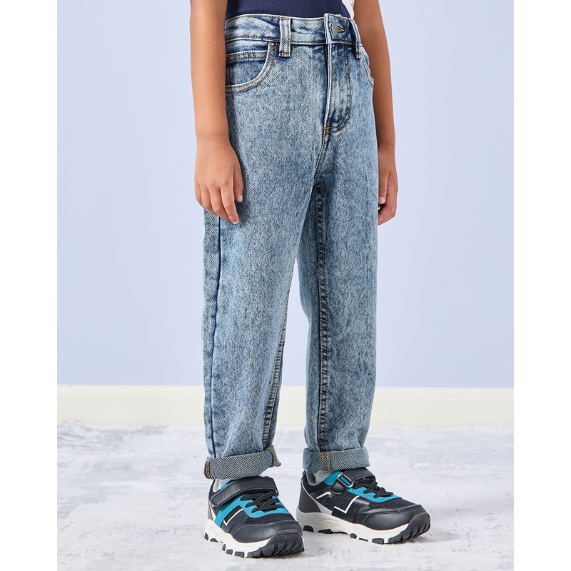 Boys Blue 5 Pocket Dotted Regular Fit Jeans