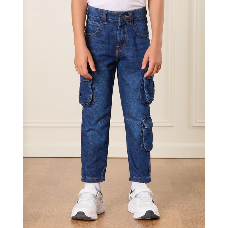 Boys Blue Cargo Pocket Denim Jeans