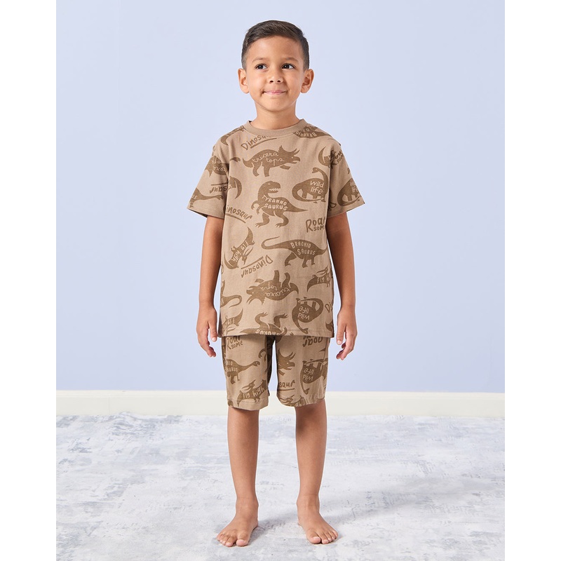 Boys Brown Dino Print Pyjama Set (2 Piece)