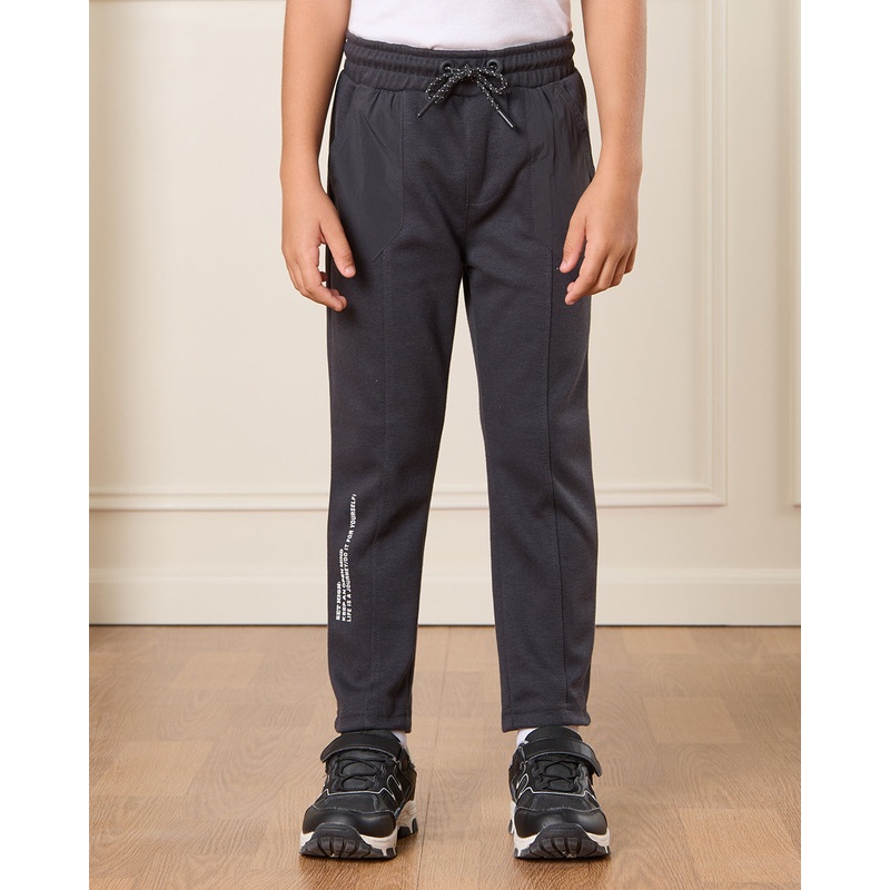 Boys Charcoal Printed Track Pants