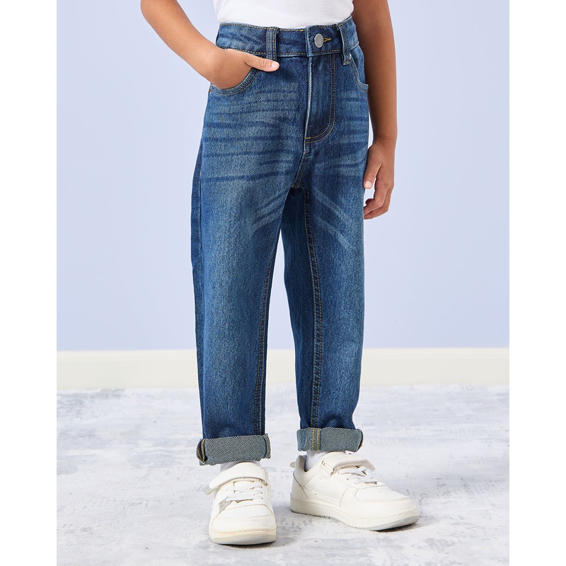 Boys Navy 5 Pocket Dotted Regular Fit Jeans