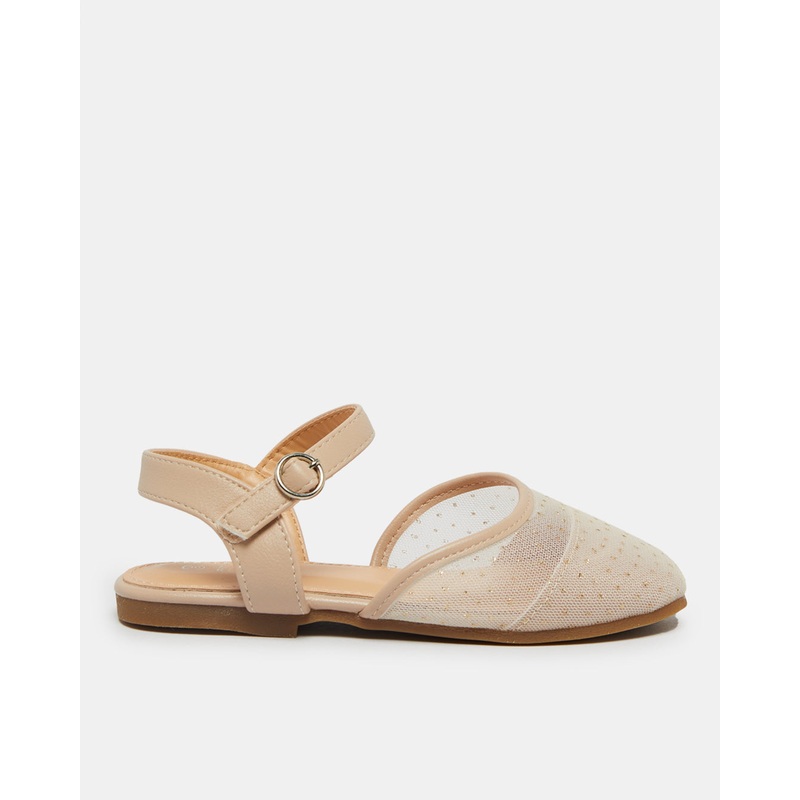 Girls Beige Glitter Embellished Sandals