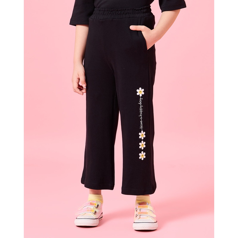 Girls Black Floral Print Active Pants