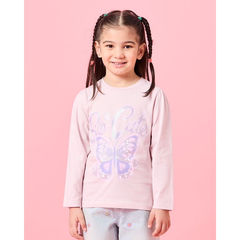 Girls Lilac So Cute Placement Print T-Shirt