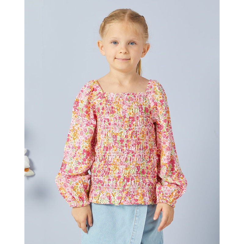 Girls Pink Floral Print Top|2-3 Years|3-4 Years|4-5 Years|5-6 Years|6-7 Years|7-8 Years