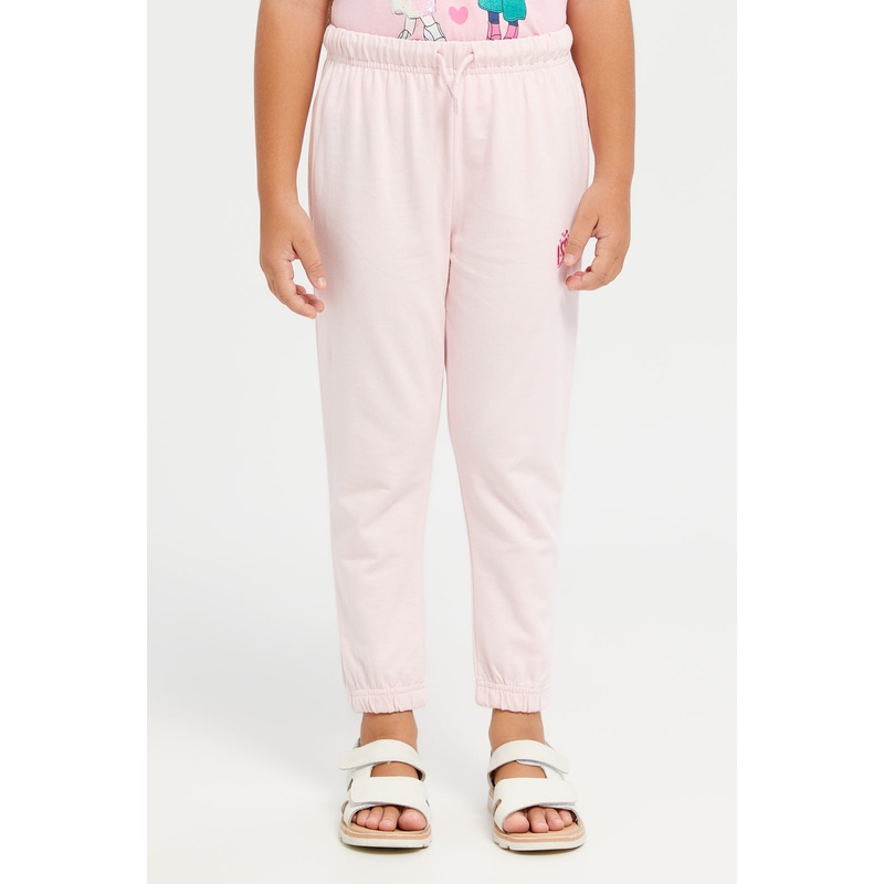 Girls Pink Love Printed Track Pants