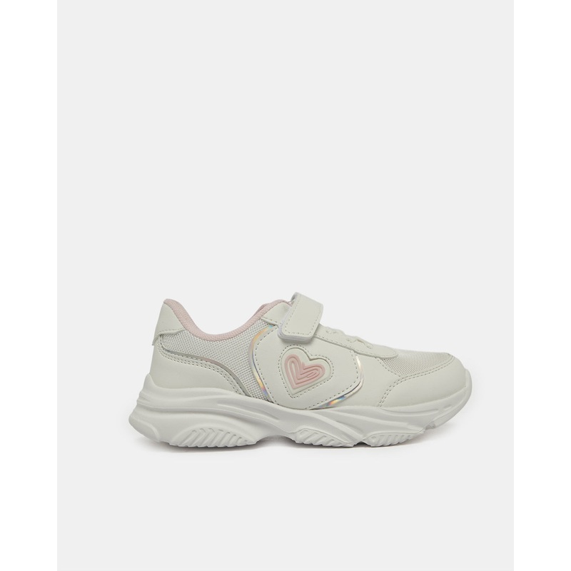 Girls White Heart Embellished Trainer