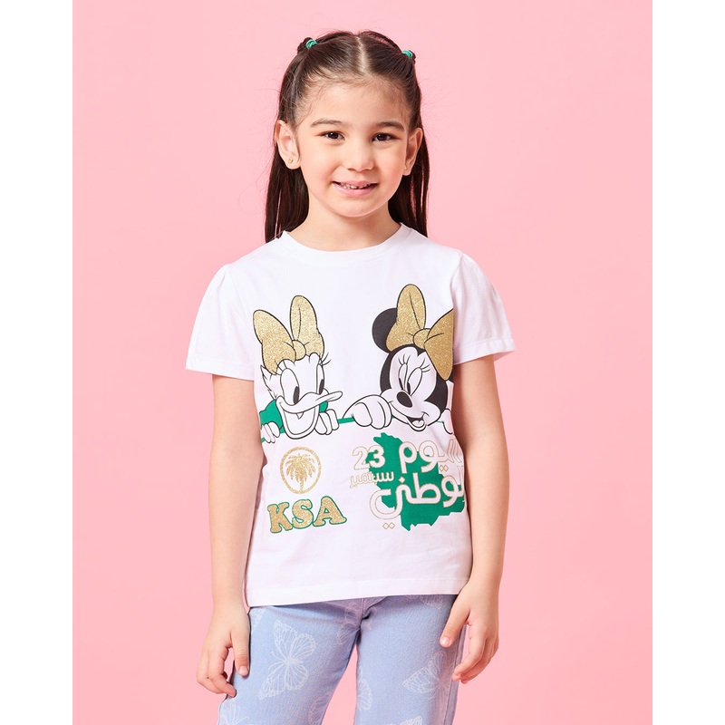 Girls White Minnie KSA Placement Print T-Shirt