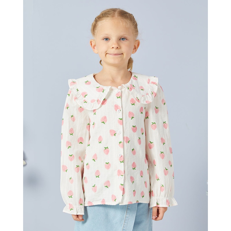 Girls White Strawberry Print Top