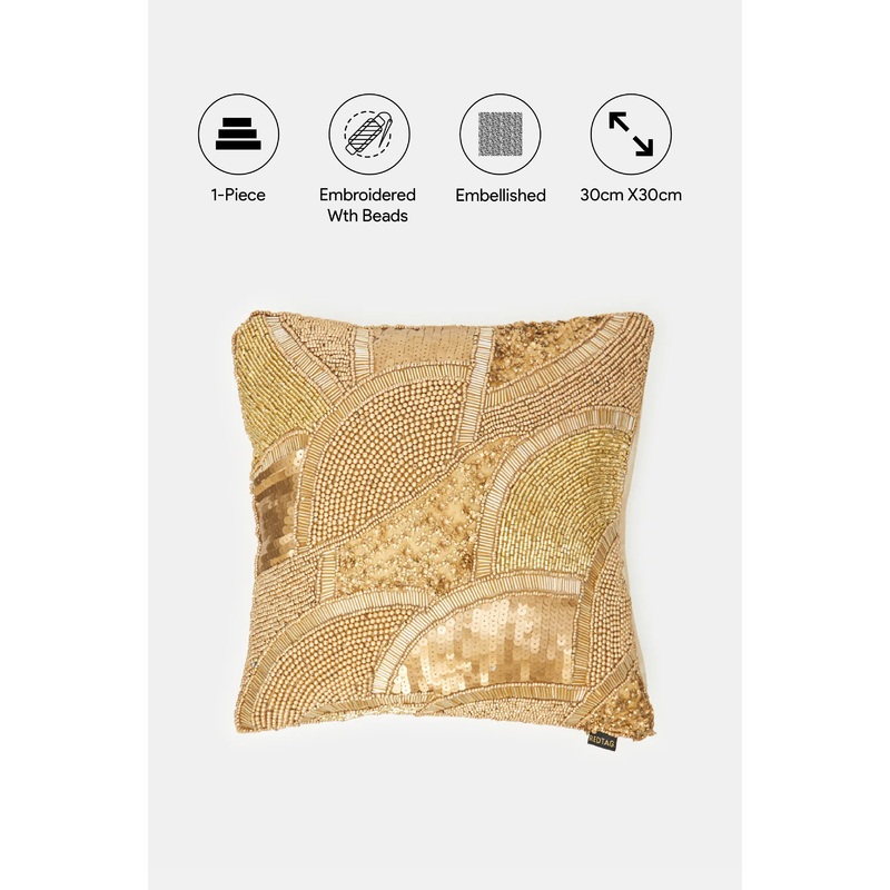 Gold Abstract Beadwork Cushion