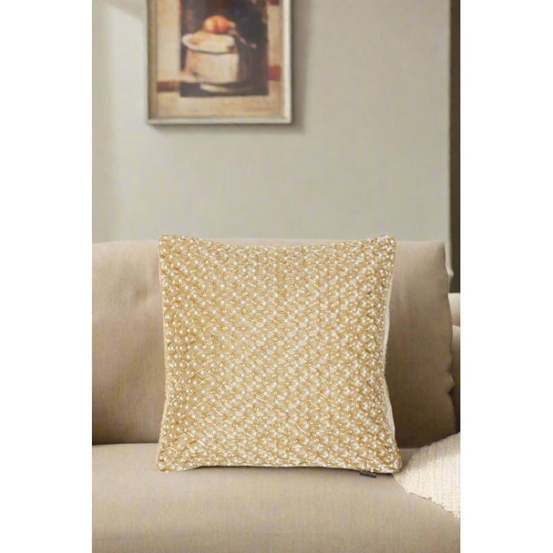 Gold Embroidered Beaded work Cushion