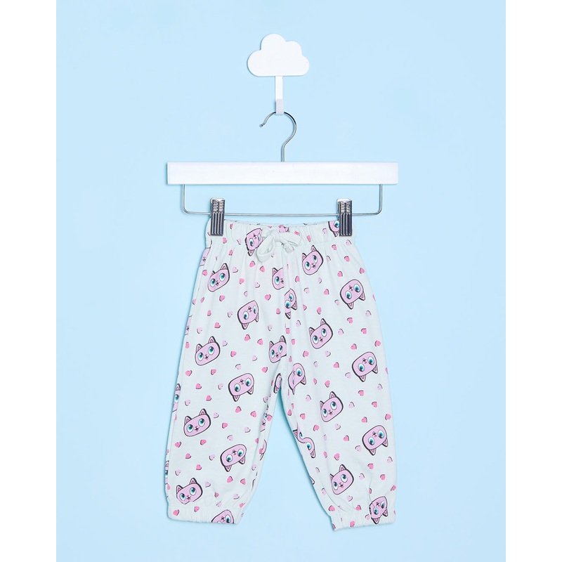 Infant Girls Blue Cat Printed Jogger Pants