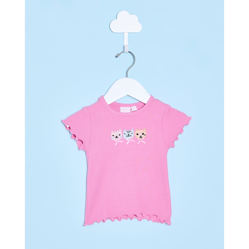 Infant Girls Fuchsia Cat Embellished T-Shirt