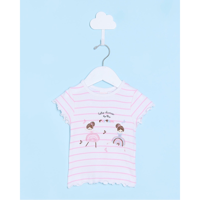 Infant Girls Pink And White Striped T-Shirt