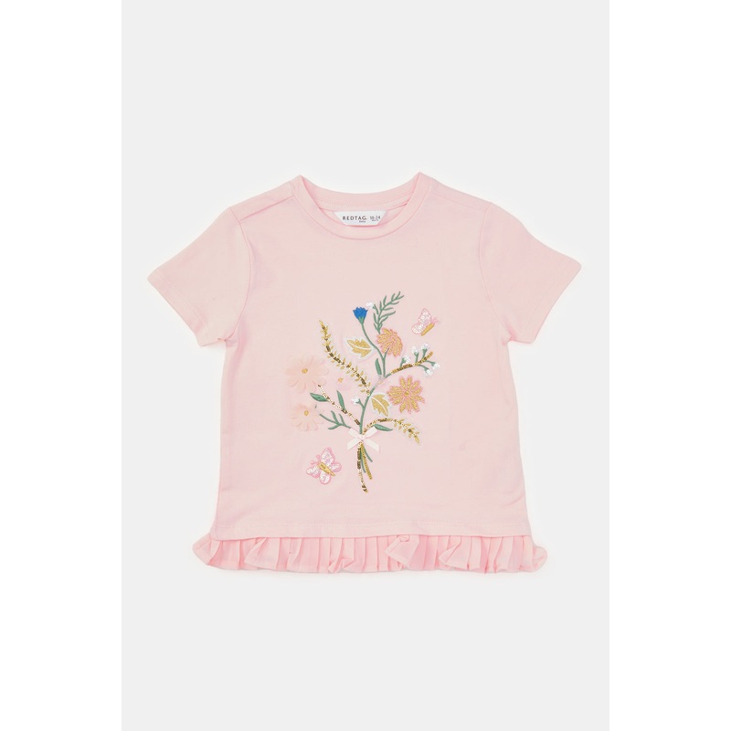 Infant Girls Pink Floral Embellished T-Shirt